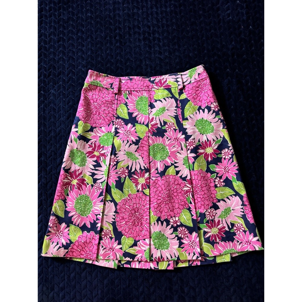 Lilly Pulitzer Womens Floral Print Pink Green A-Line Pleated Skirt Size 0